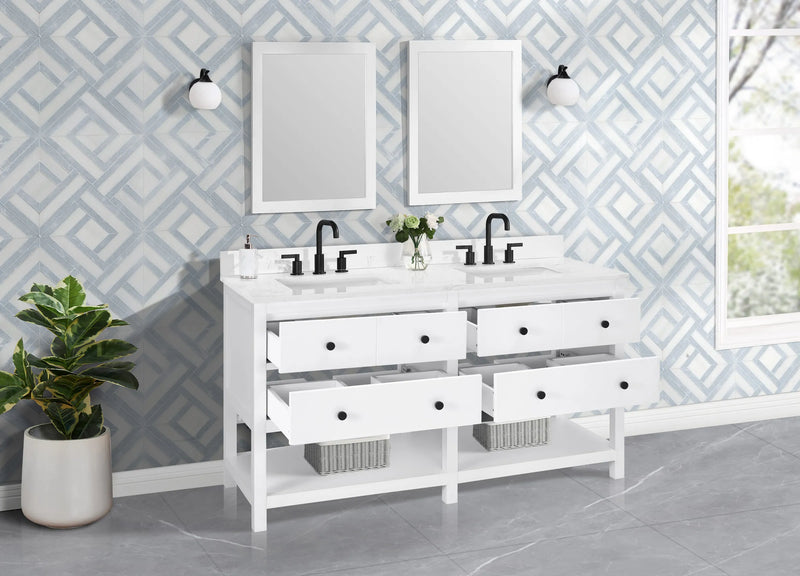 Encino 60" Double Vanity With Carrara white Quartz Stone Top