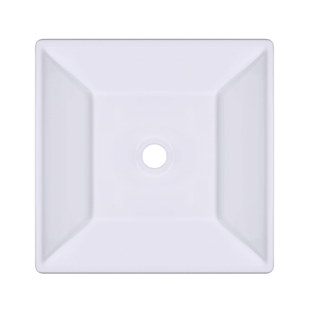 Square modern white ceramic vessel sink with a geometric design, ideal for minimalist bathroom decor.