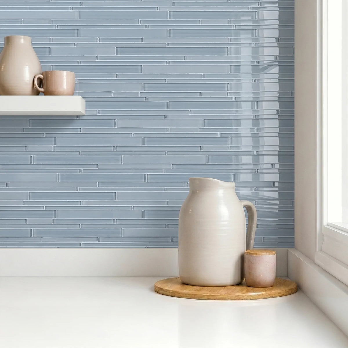 Azure Random Strip 12-in x 12-in Glass Mix Mosaic Wall Tile( 10 sq. ft. /Box )