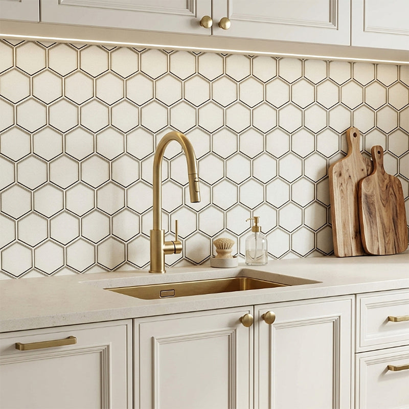 3” Hexagon Silver 9-in x 11-in Glass Mosaic with Silver Trim Glass Mosaic Wall Tile( 7 sq. ft. /Box )