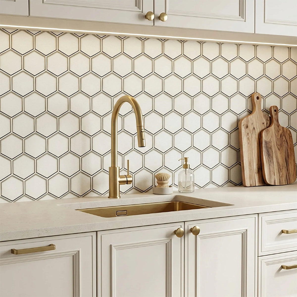 3” Hexagon Silver 9-in x 11-in Glass Mosaic with Silver Trim Glass Mosaic Wall Tile( 7 sq. ft. /Box )