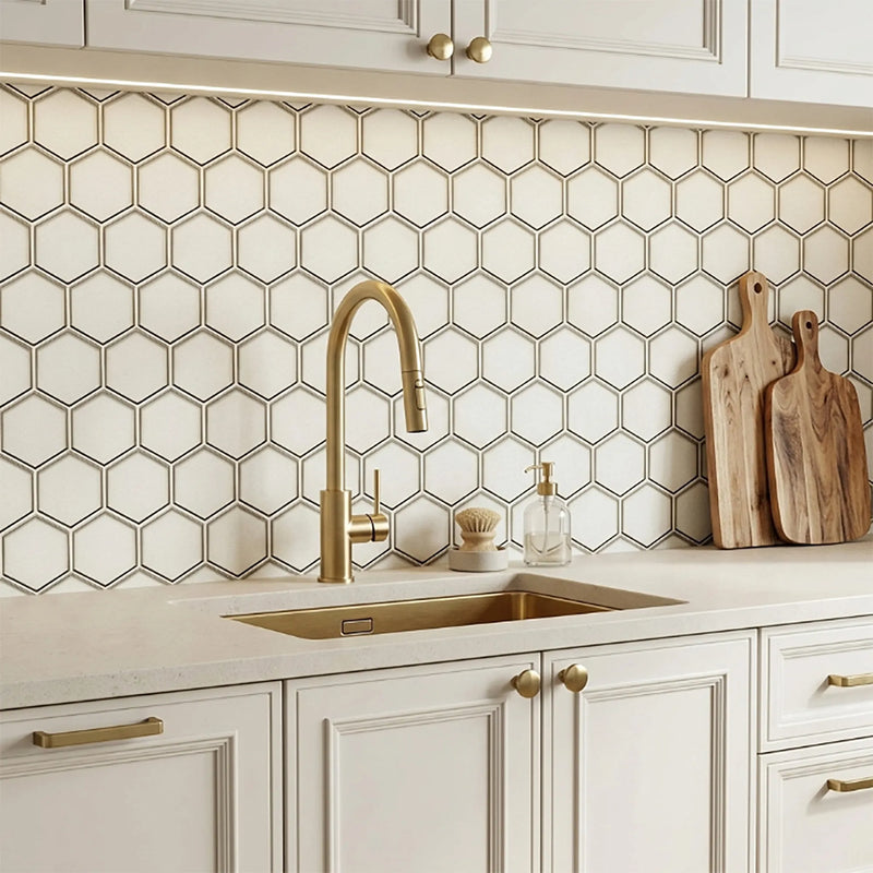 3” Hexagon Silver 9-in x 11-in Glass Mosaic with Silver Trim Glass Mosaic Wall Tile( 7 sq. ft. /Box )