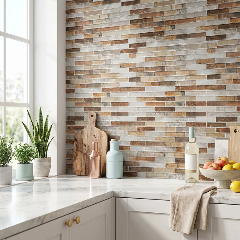 Gray Umber Textured Mixed Color Glass 12-in x 12-in Mosaic Wall Tile( 10 sq. ft. /Box )