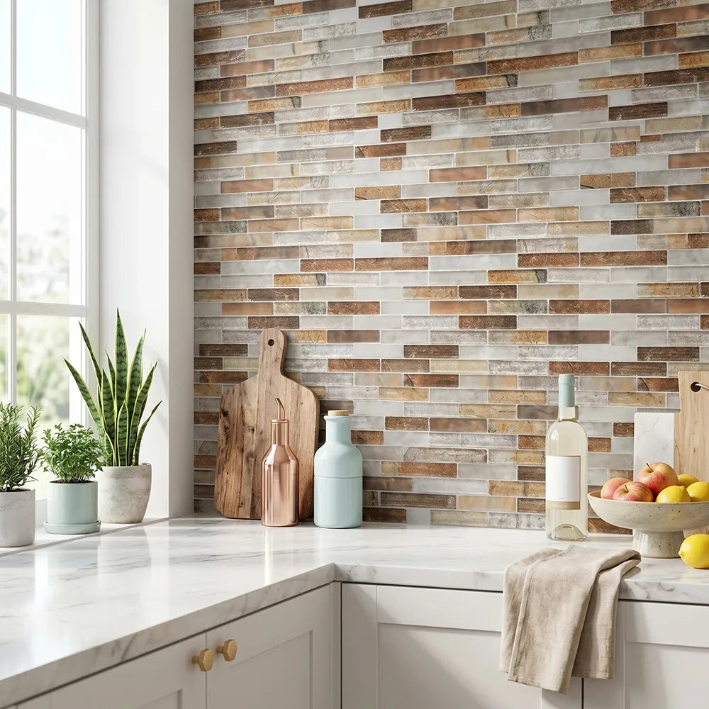 Gray Umber Textured Mixed Color Glass 12-in x 12-in Mosaic Wall Tile( 10 sq. ft. /Box )