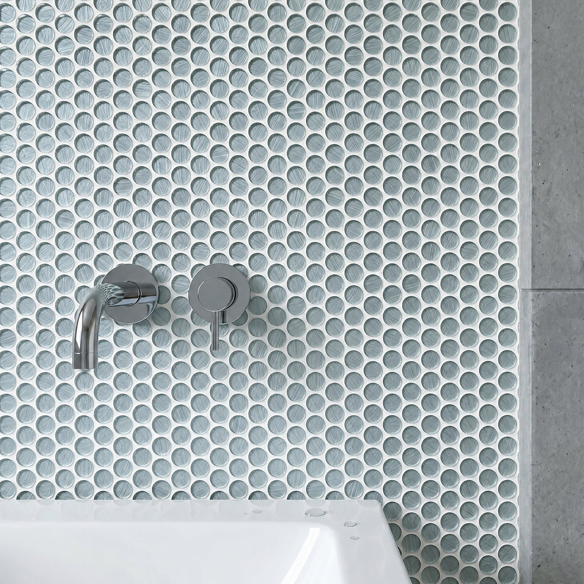 Inkjet Blue 11-in x 11-in Glass Penny Mosaic Wall Tile( 8.3 sq. ft. /Box )