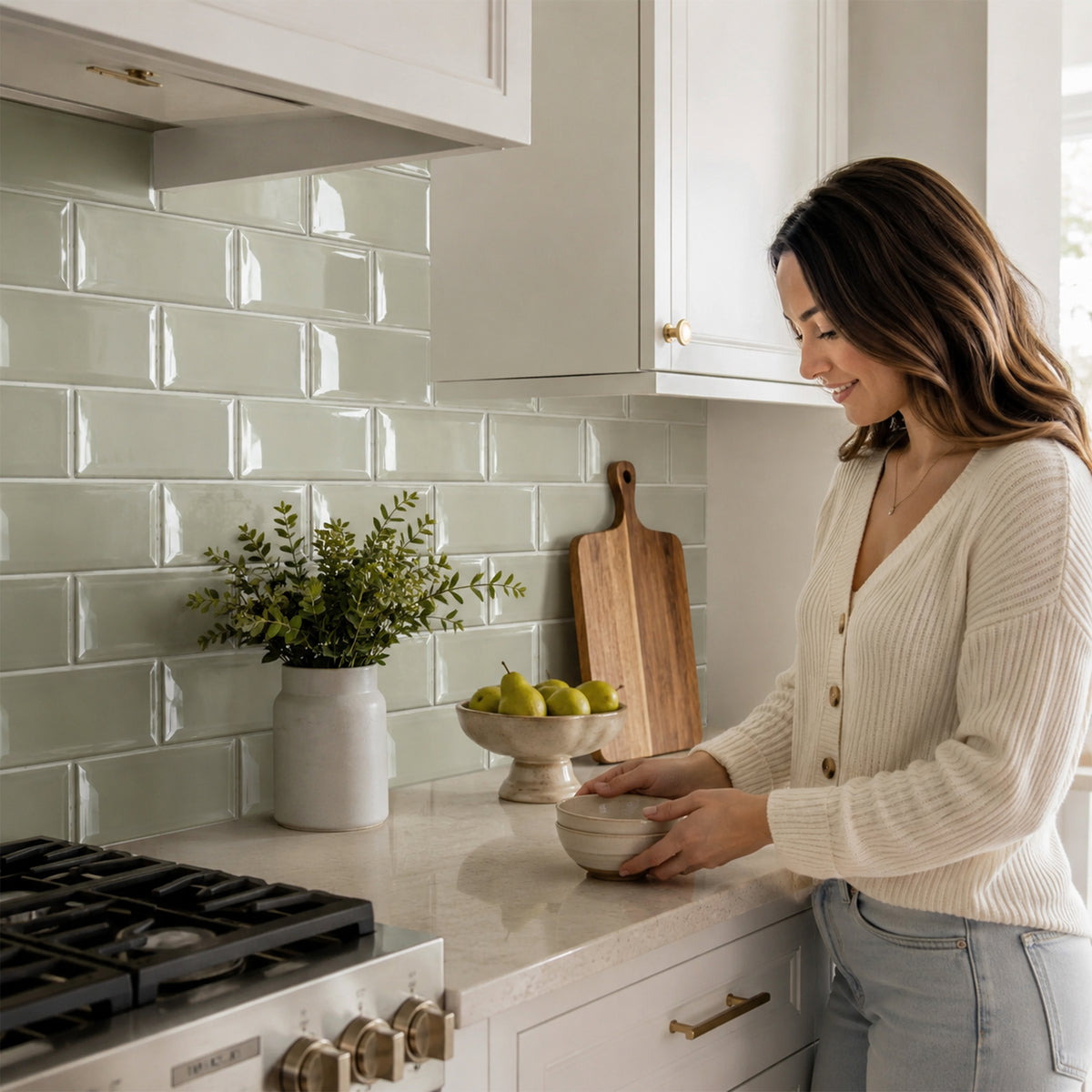 Bevel Nude 4-in x 8-in Glass Wall Tile( 1.98 sq. ft. /Box )