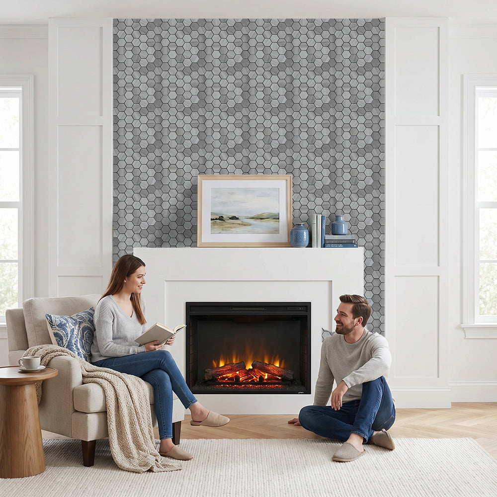 2-in Wooden White Hexagon 12-in x 12-in Honed Marble Mosaic Wall Tile( 5 sq. ft. /Box )