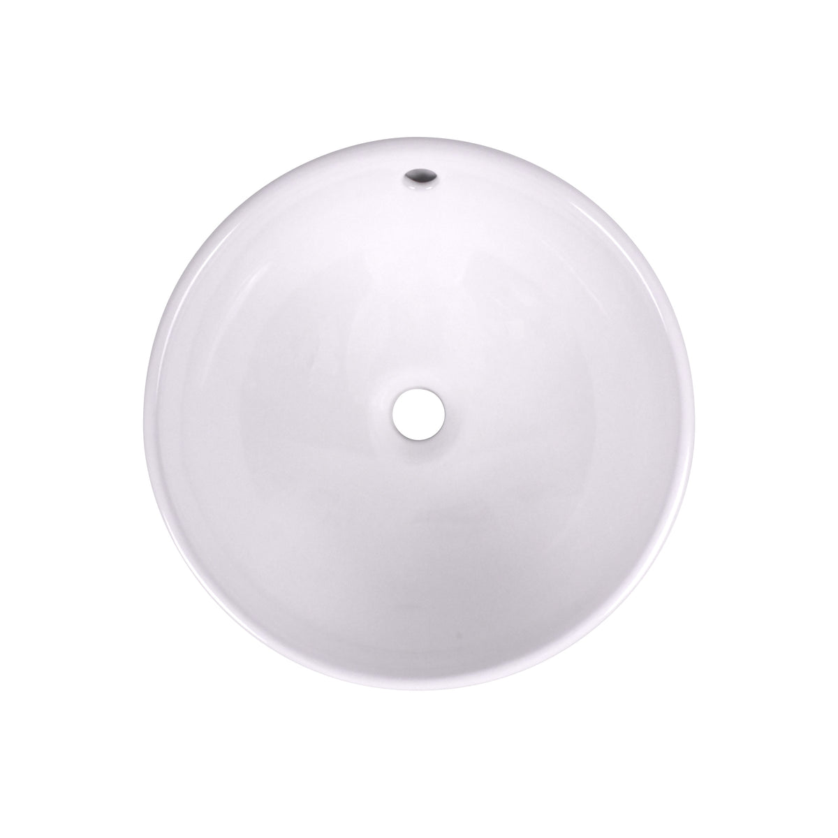 15 inch white ceramic vessel sink top view with overflow hole, modern round design for bathrooms