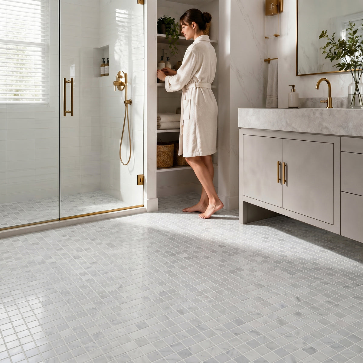 1-in Calacatta 12-in x 12-in Polished Marble Mosaic Floor and Wall Tile( 5 sq. ft. /Box )
