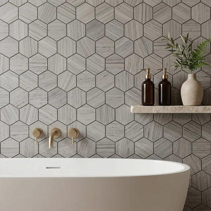 3-in Athens Gray Hexagon 12-in x 11-in Honed Mosaic Floor and Wall Tile ( 4.6 sq. ft. /Box )