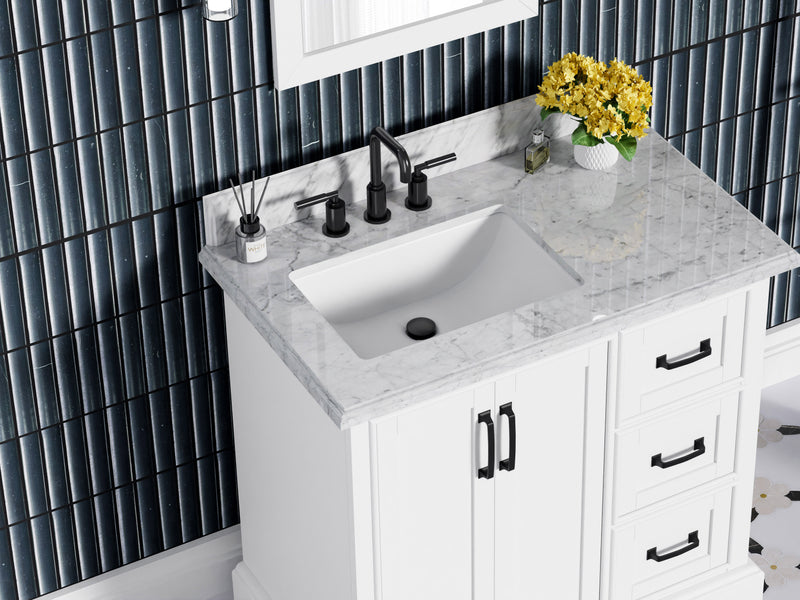 Rhoda 36" Vanity Set with Luxurious Carrara Marble Top