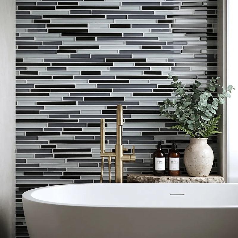 Gray Shadow Random Thin Strip 12-in x 12-in Glass Mosaic Wall Tile( 20 sq. ft. /Box )
