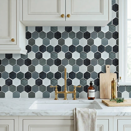 12-in x 11-in Palladian Gray Hex Glass & Porcelain Mosaic Wall Tile( 8.3 sq. ft. /Box )