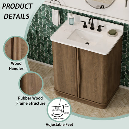 Zamora 30" Vanity Set with Carrara White Quartz Top - Castle Oak