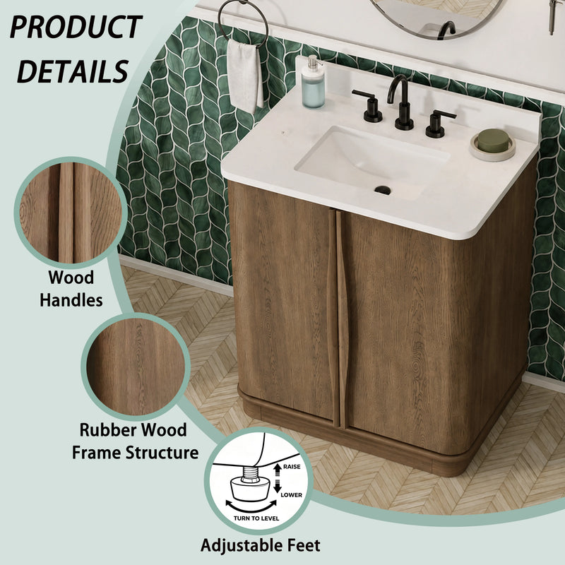 Zamora 30" Vanity Set with Carrara White Quartz Top - Castle Oak