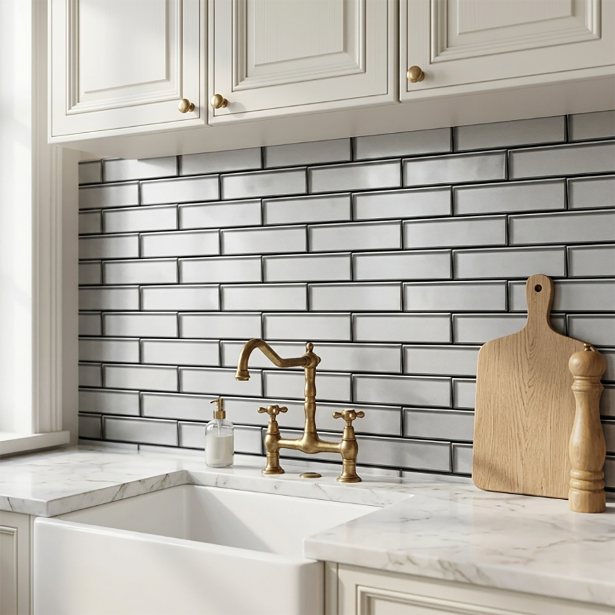 Champagne Glass Mosaic with Silver Metallic Trim 12-in x 12-in Glass Mosaic Wall Tile( 10 sq. ft. /Box )
