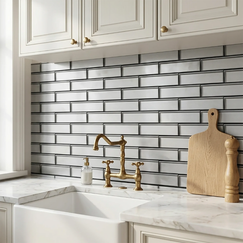 Champagne Glass Mosaic with Silver Metallic Trim 12-in x 12-in Glass Mosaic Wall Tile( 10 sq. ft. /Box )