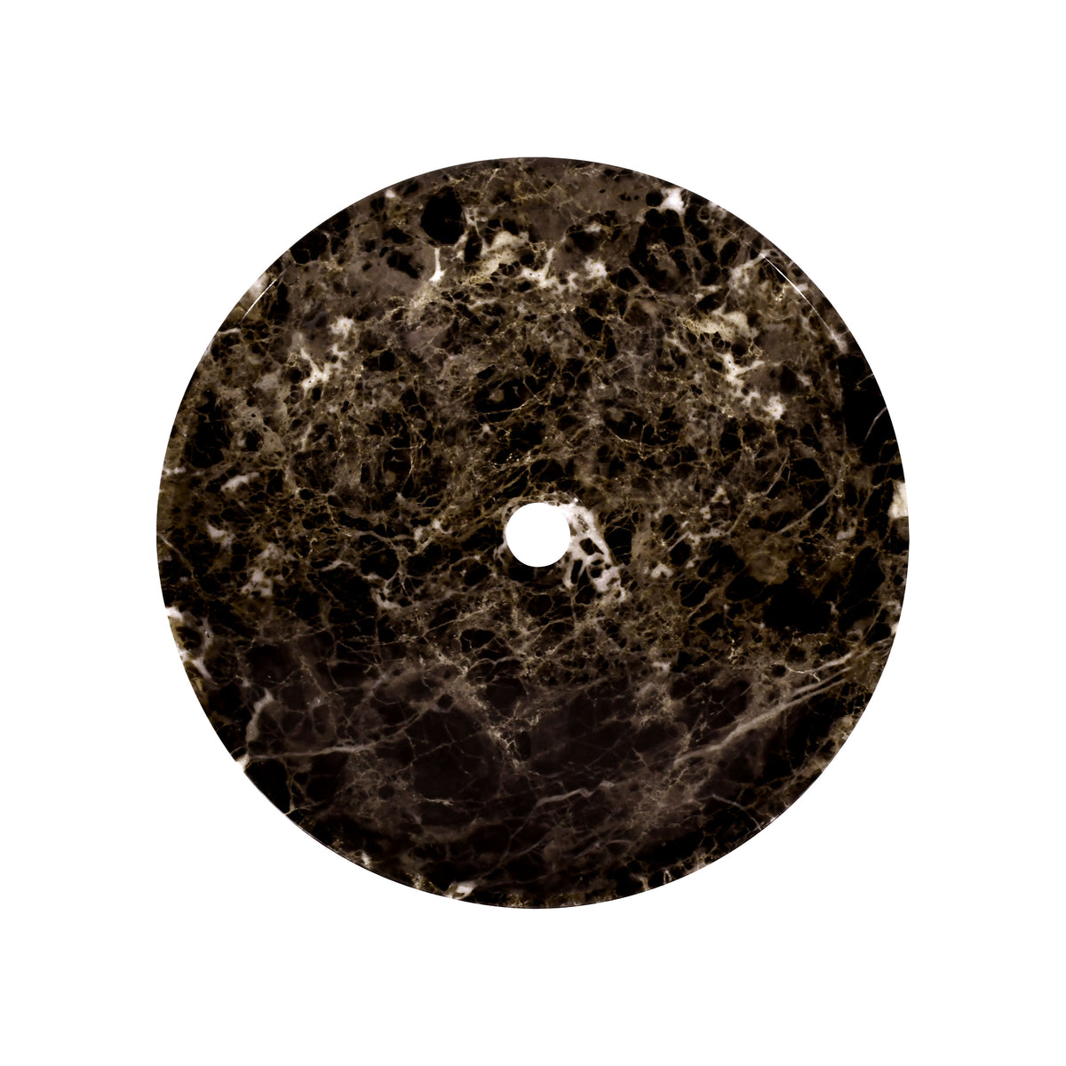 17 Inch Dark Emperador marble vessel sink with deep espresso brown tones, handcrafted for luxury bathrooms.