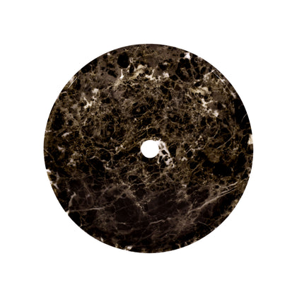 17 Inch Dark Emperador marble vessel sink with deep espresso brown tones, handcrafted for luxury bathrooms.