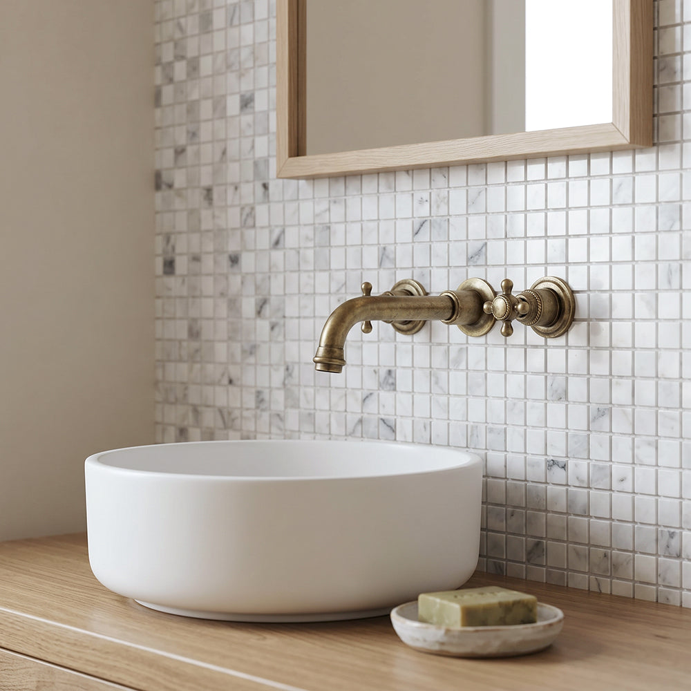 Oriental White 12-in x 12-in Polished Marble Mosaic Floor and Wall Tile( 5 sq. ft. /Box )