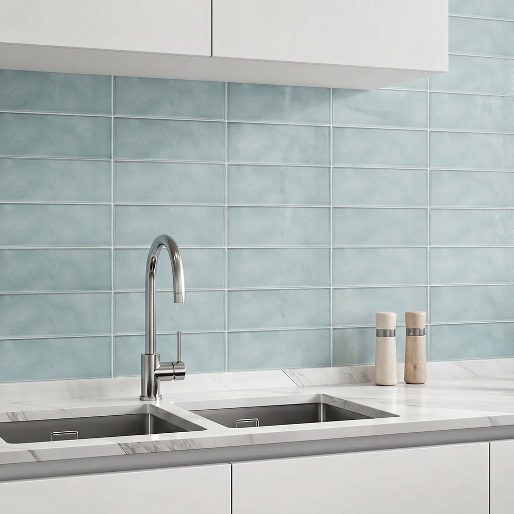 Light Blue 3-in x 9-in Glass Tile( 5 sq. ft. /Box )