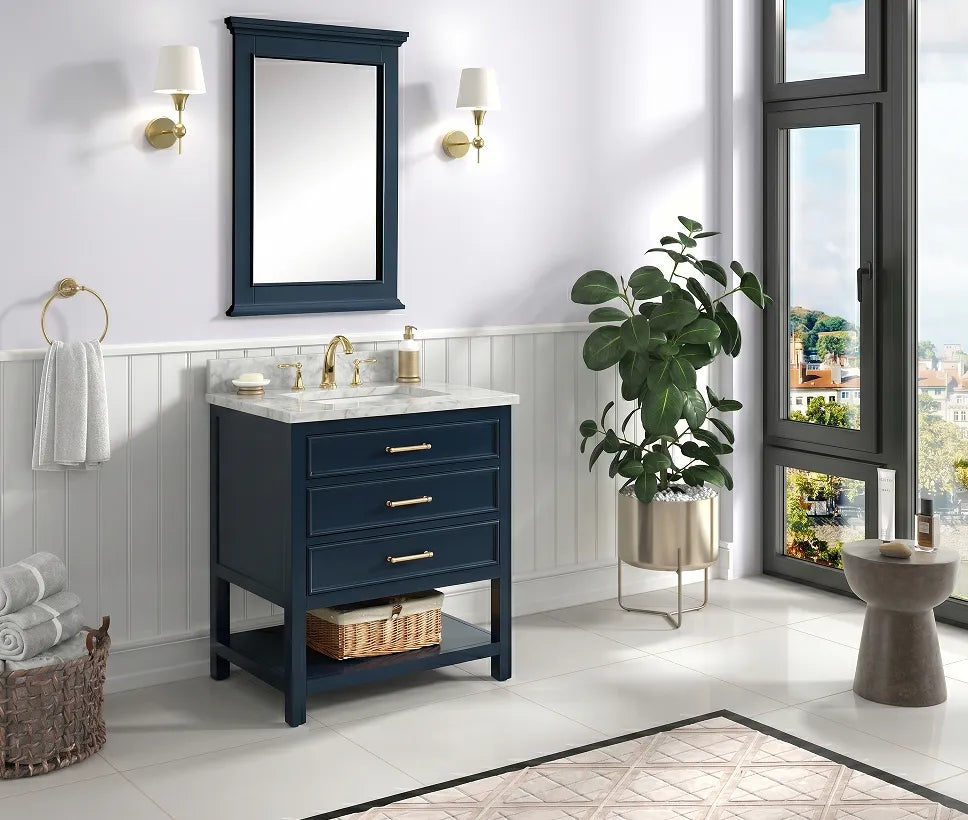 Premium Manhattan  30" Vanity With Premium Carrara Marble Top