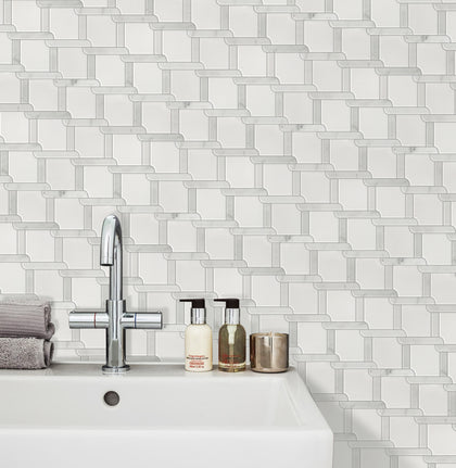 Thassos White & Carrara White 9-in x 9-in Waterjet Mosaic Floor and Wall Tile( 2.7 sq. ft. /Box )