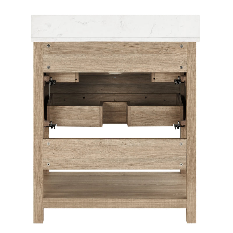 Encino 30" Single Vanity With Carrara White Quartz Stone Top-+ Light Oak Finish