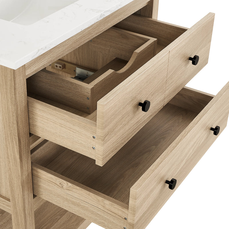 Encino 30" Single Vanity With Carrara White Quartz Stone Top-+ Light Oak Finish