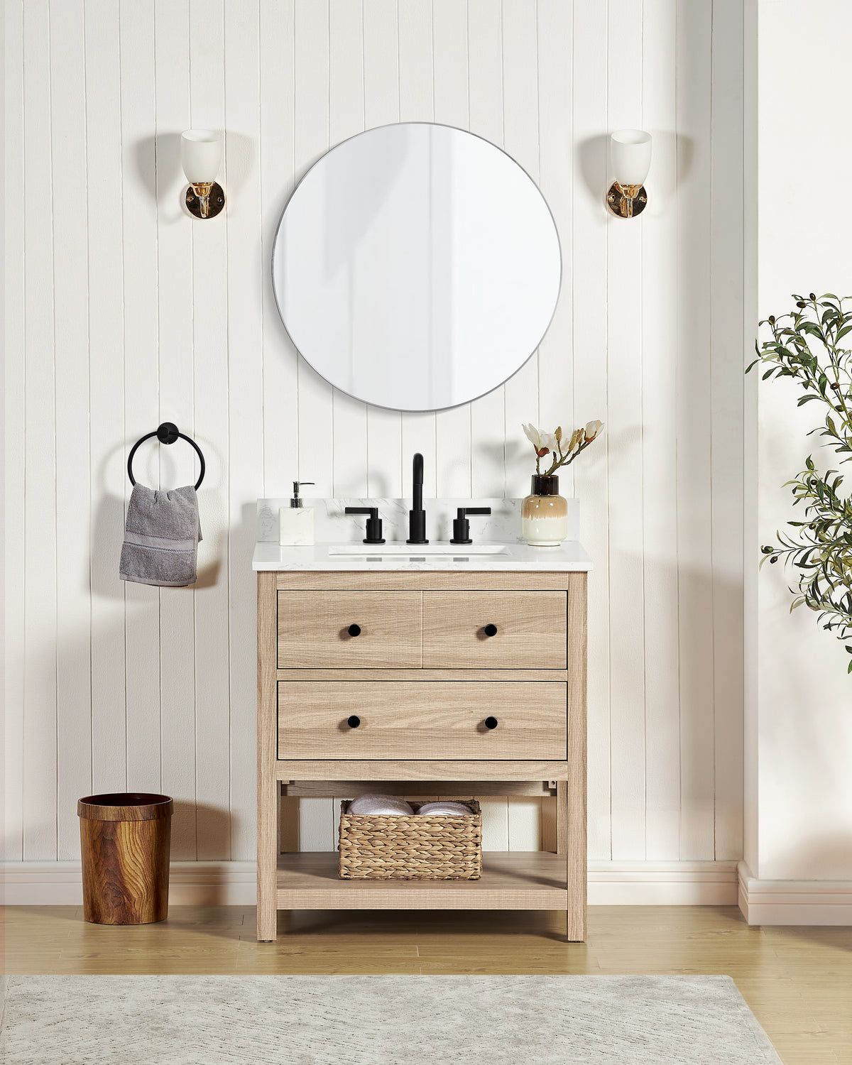 Encino 30" Single Vanity With Carrara White Quartz Stone Top