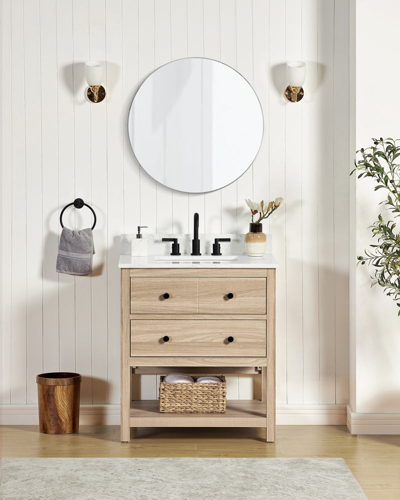 Encino 30" Single Vanity With Carrara White Quartz Stone Top