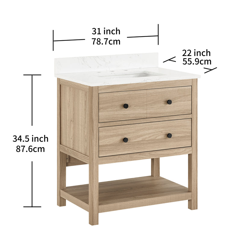Encino 30" Single Vanity With Carrara White Quartz Stone Top