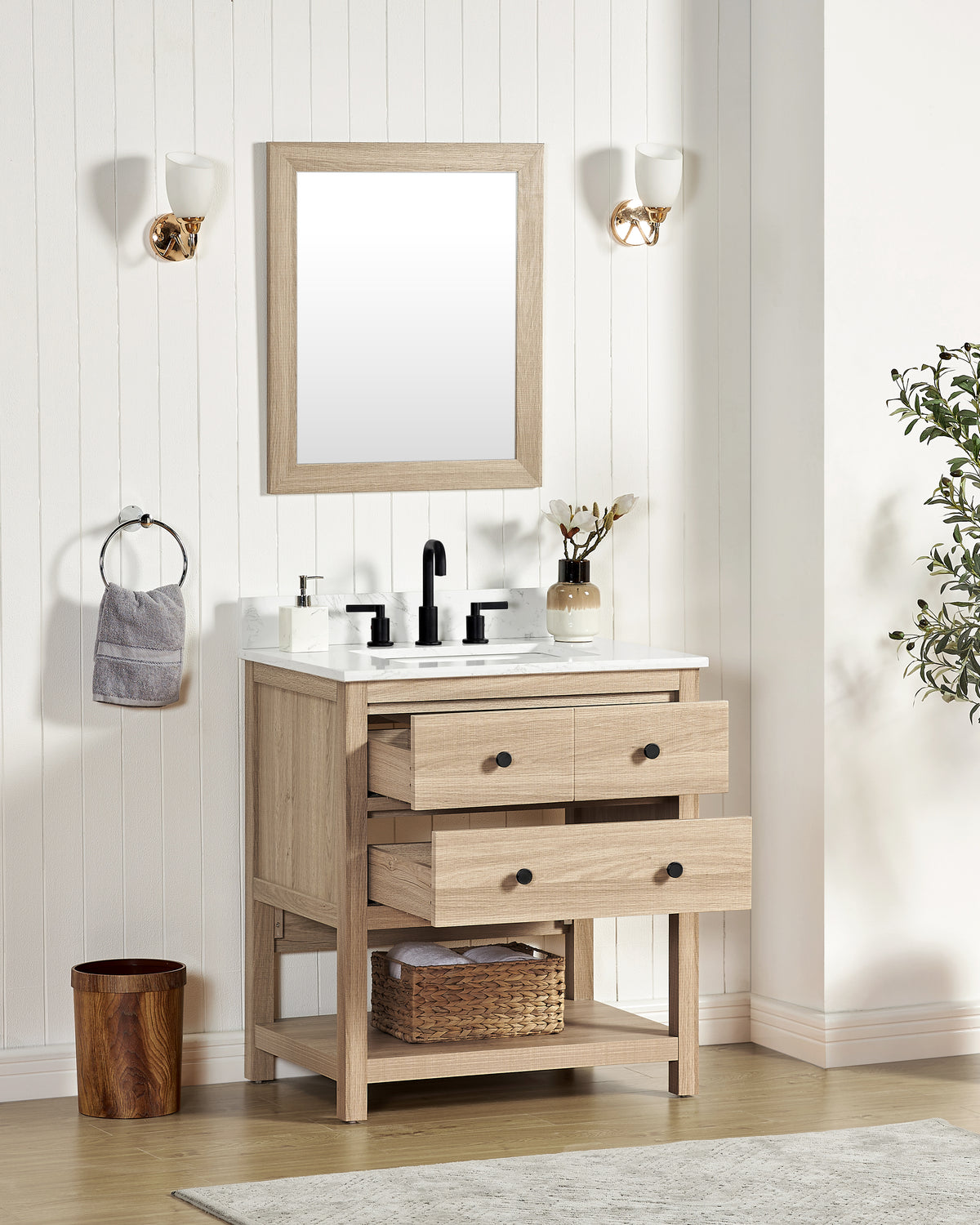 Encino 30" Single Vanity With Carrara White Quartz Stone Top