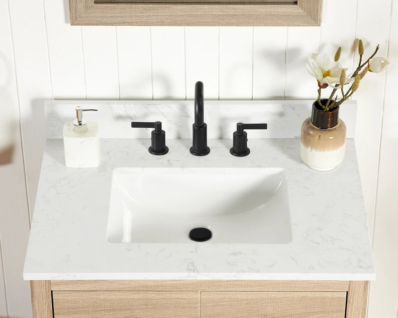 Encino 30" Single Vanity With Carrara White Quartz Stone Top-+ Light Oak Finish
