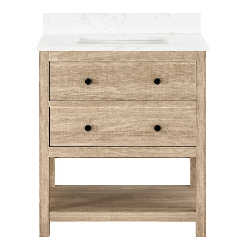 Encino 30" Single Vanity With Carrara White Quartz Stone Top-+ Light Oak Finish