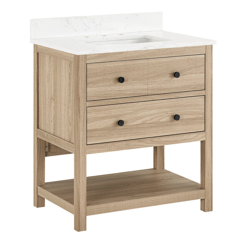Encino 30" Single Vanity With Carrara White Quartz Stone Top-+ Light Oak Finish