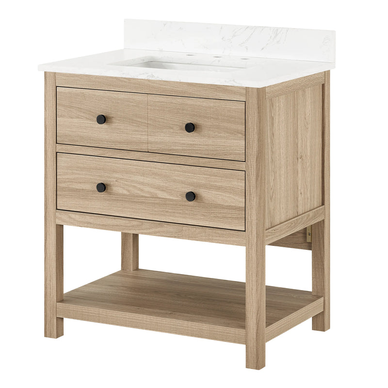 Encino 30" Single Vanity With Carrara White Quartz Stone Top-+ Light Oak Finish
