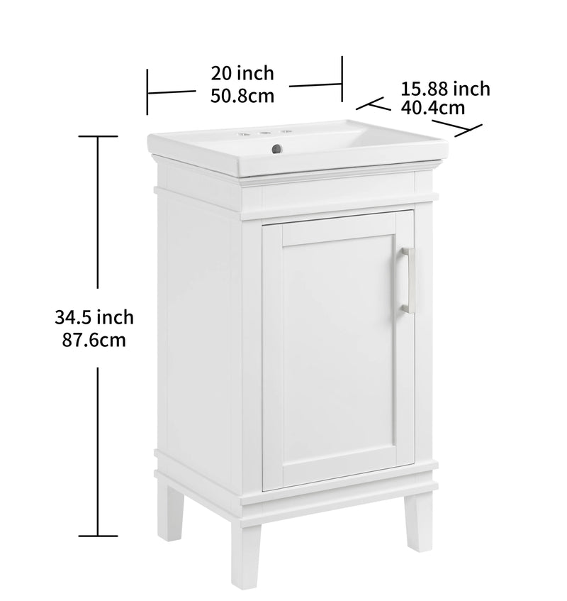 Elmington in Swan White Vanity 20" with Porcelain Top