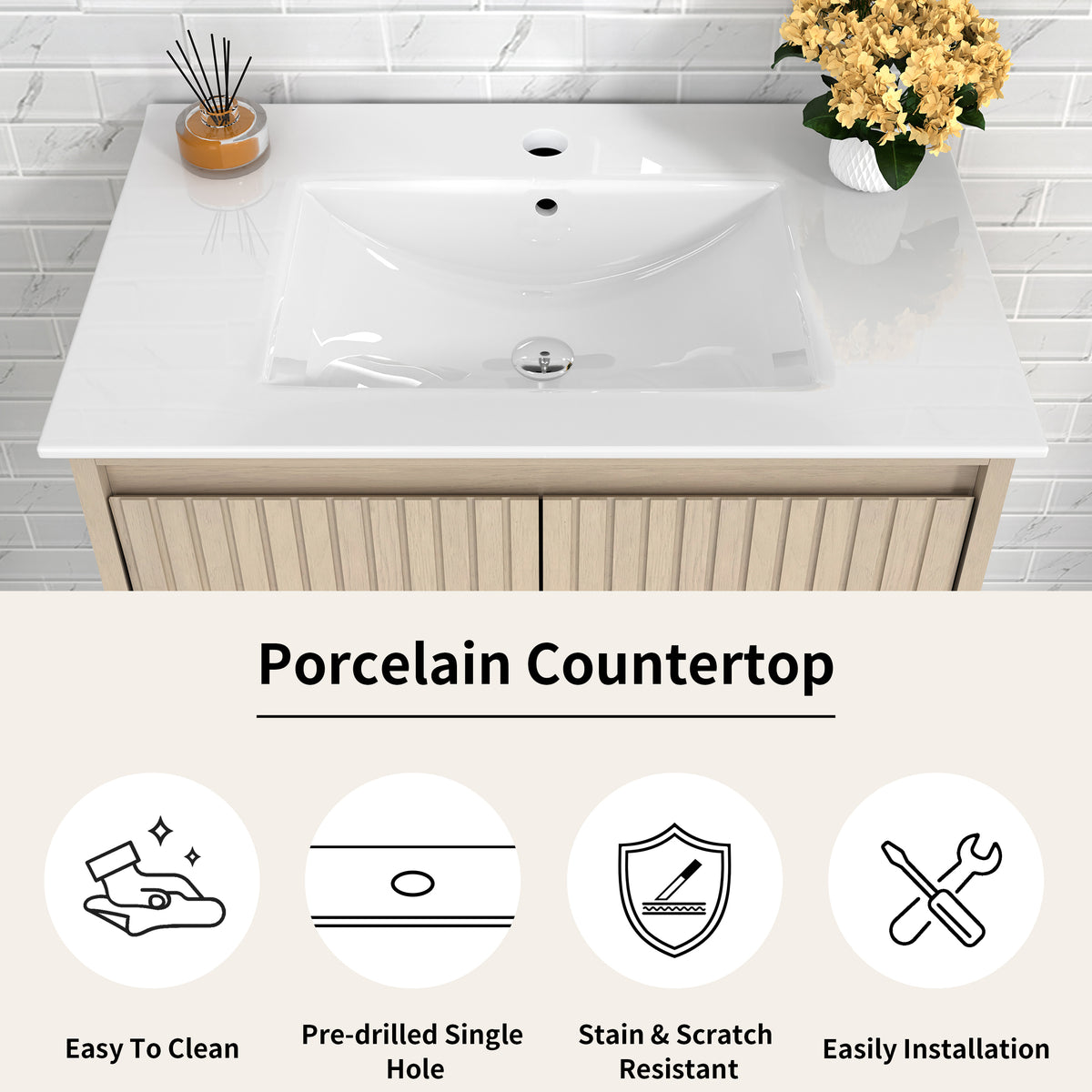 Mena 24" Single Vanity With Porcelain Top