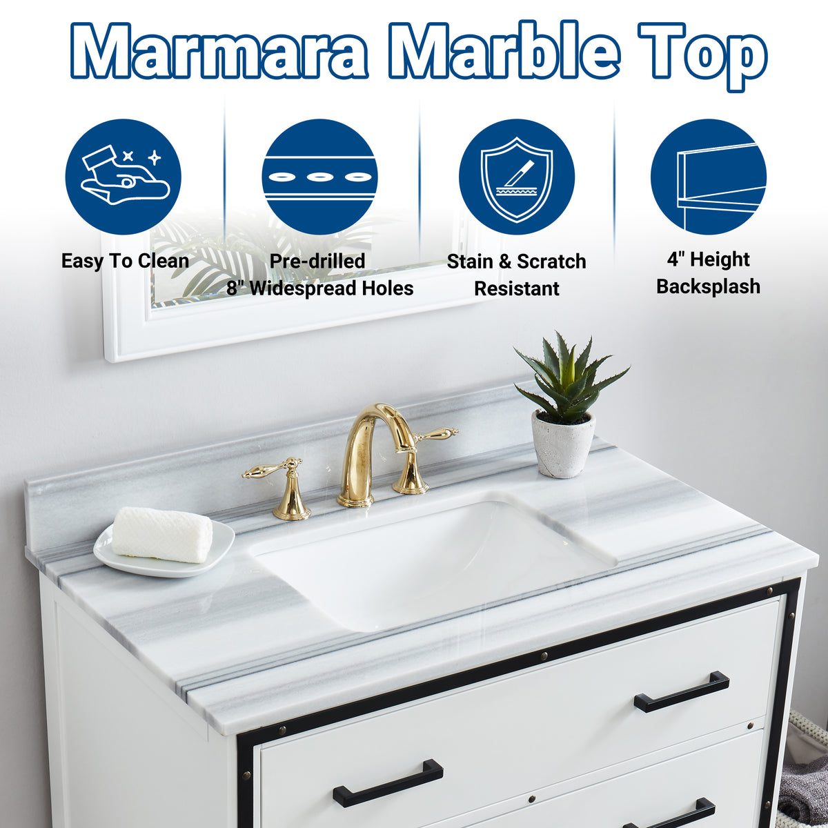 Hendrick 36" Soft White Vanity With Marmara Marble Top