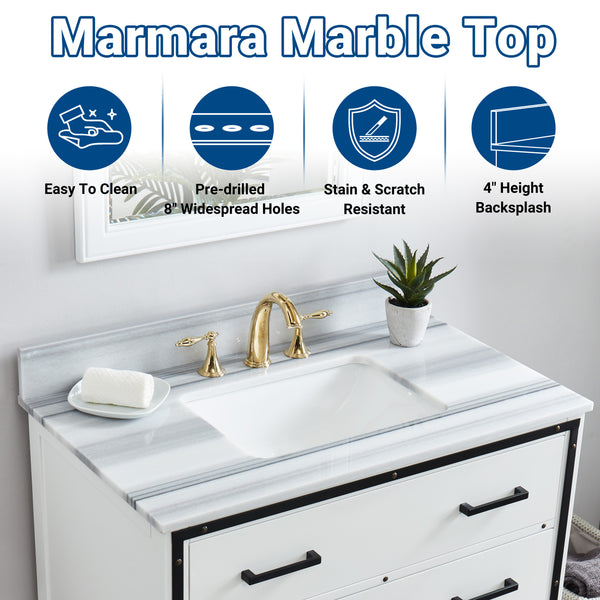 Hendrick 36" Soft White Vanity With Marmara Marble Top