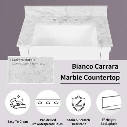 Farmington 36" Open Shelf Vanity Set with Premium Carrara Marble Top