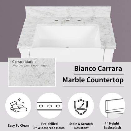 Farmington 30" Open Shelf Vanity Set with Premium Carrara Marble Top