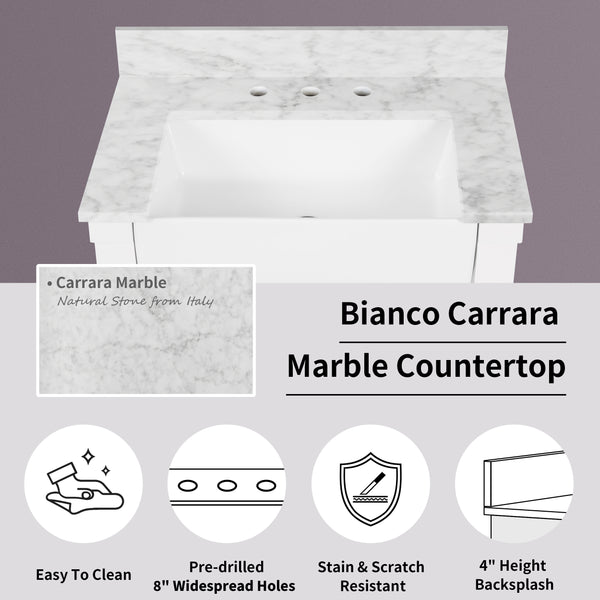 Farmington 48" Open Shelf Vanity Set with Premium Carrara Marble Top