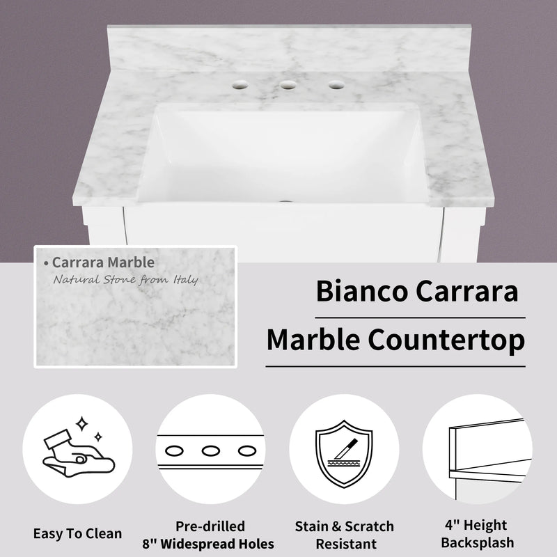 Farmington 30" Open Shelf Vanity Set with Premium Carrara Marble Top