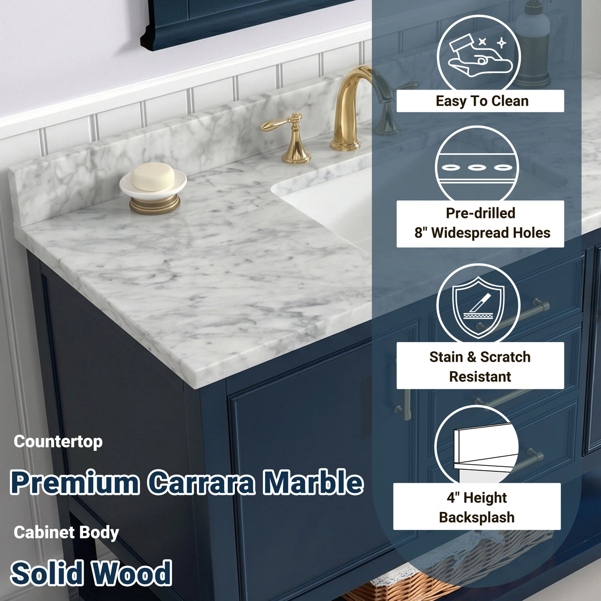 Premium Manhattan 36" Single Vanity With Premium Carrara Marble Top