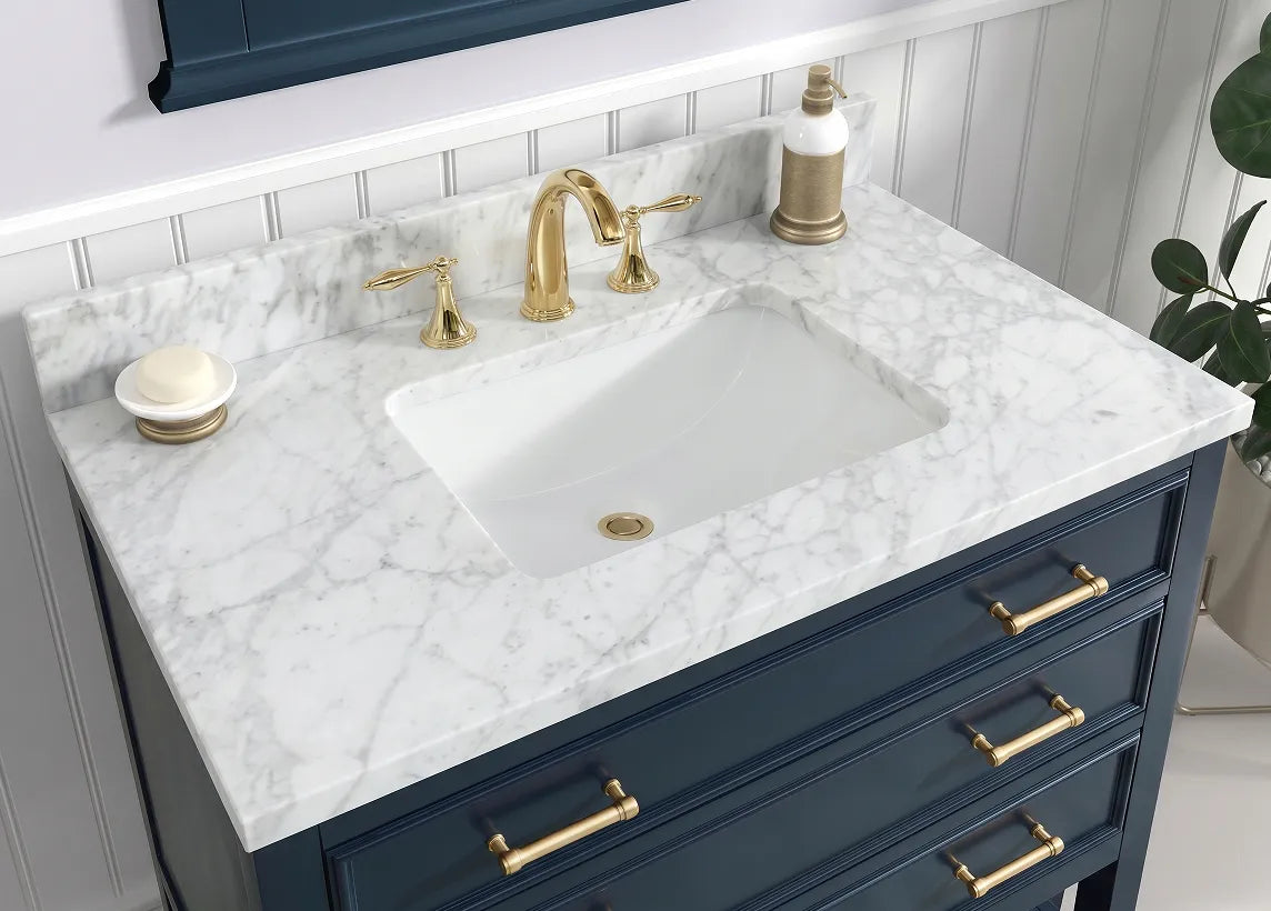 Premium Manhattan 36" Single Vanity With Premium Carrara Marble Top