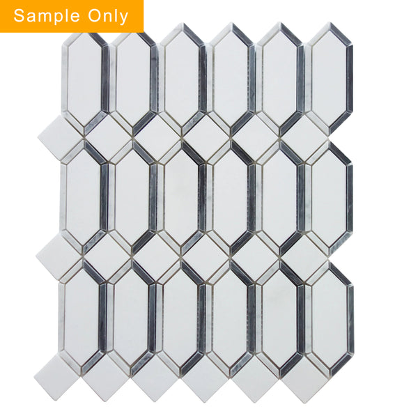 Elongated Hexagon Diamond White & Gray  Marble Mosaic  Wall Tile - Sample (Product Shown is Full Size)