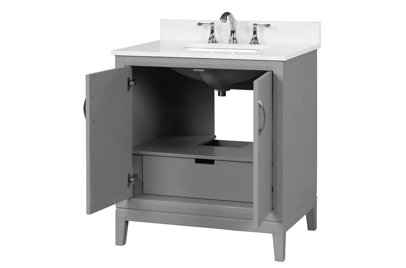 Luton 30" Vanity in Gray with Snow White Quartz Top