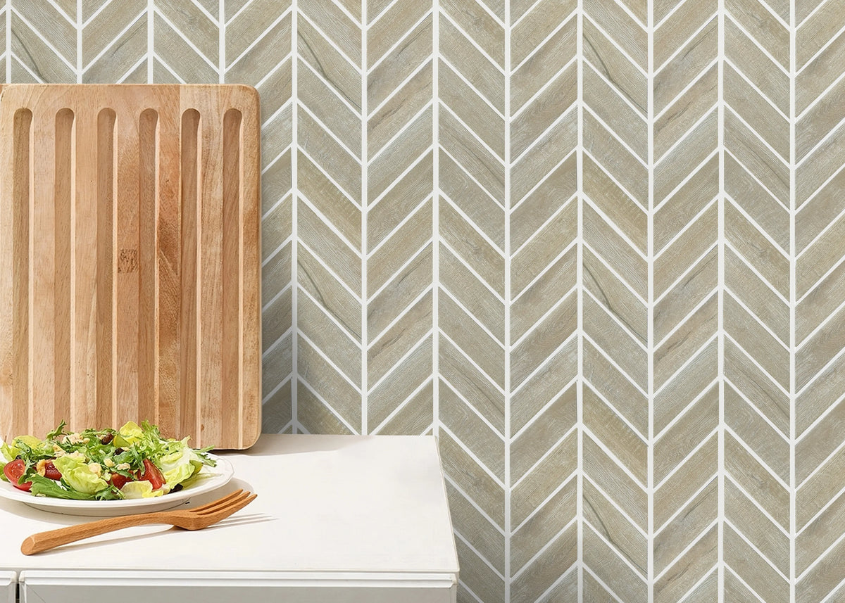 Wood Look Textured Chevron 11-in x 11-in Porcelain Mosaic Floor and Wall Tile( 12.6 sq. ft. /Box )